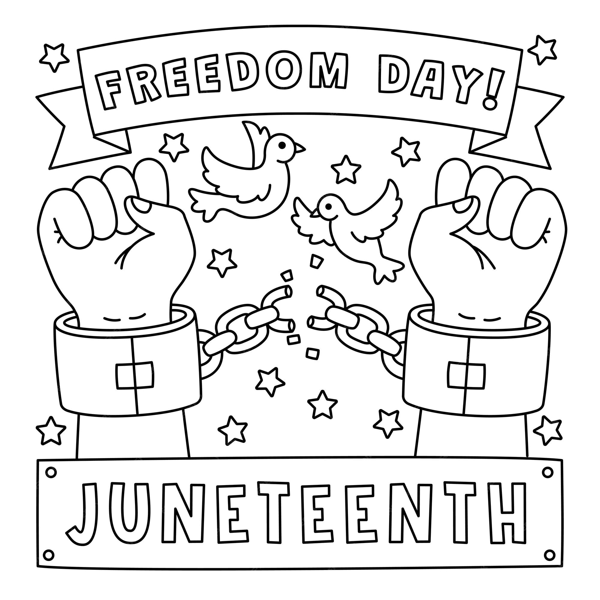 Premium vector broken chains with freedom day coloring page