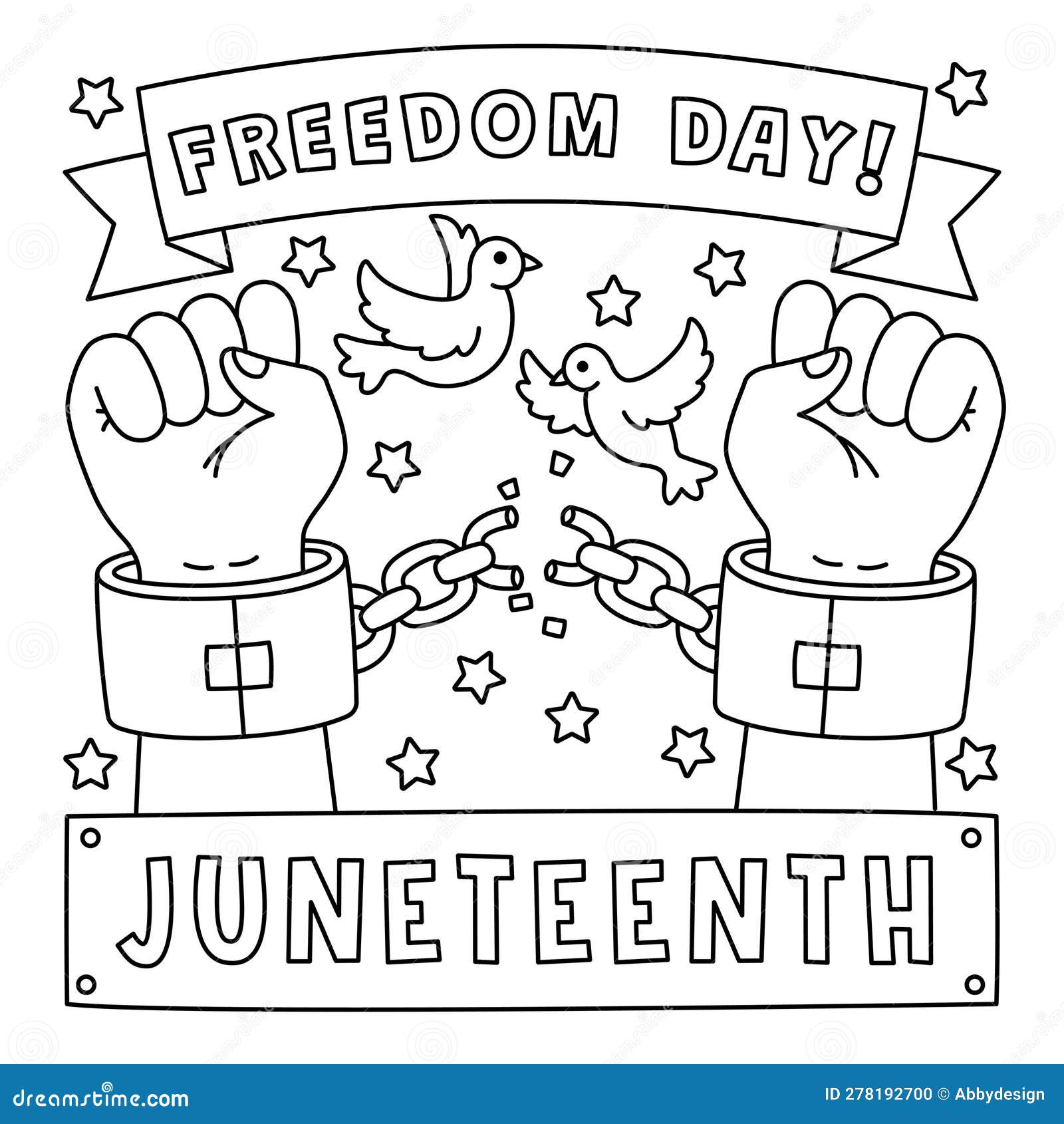 Broken chains with freedom day coloring page stock vector