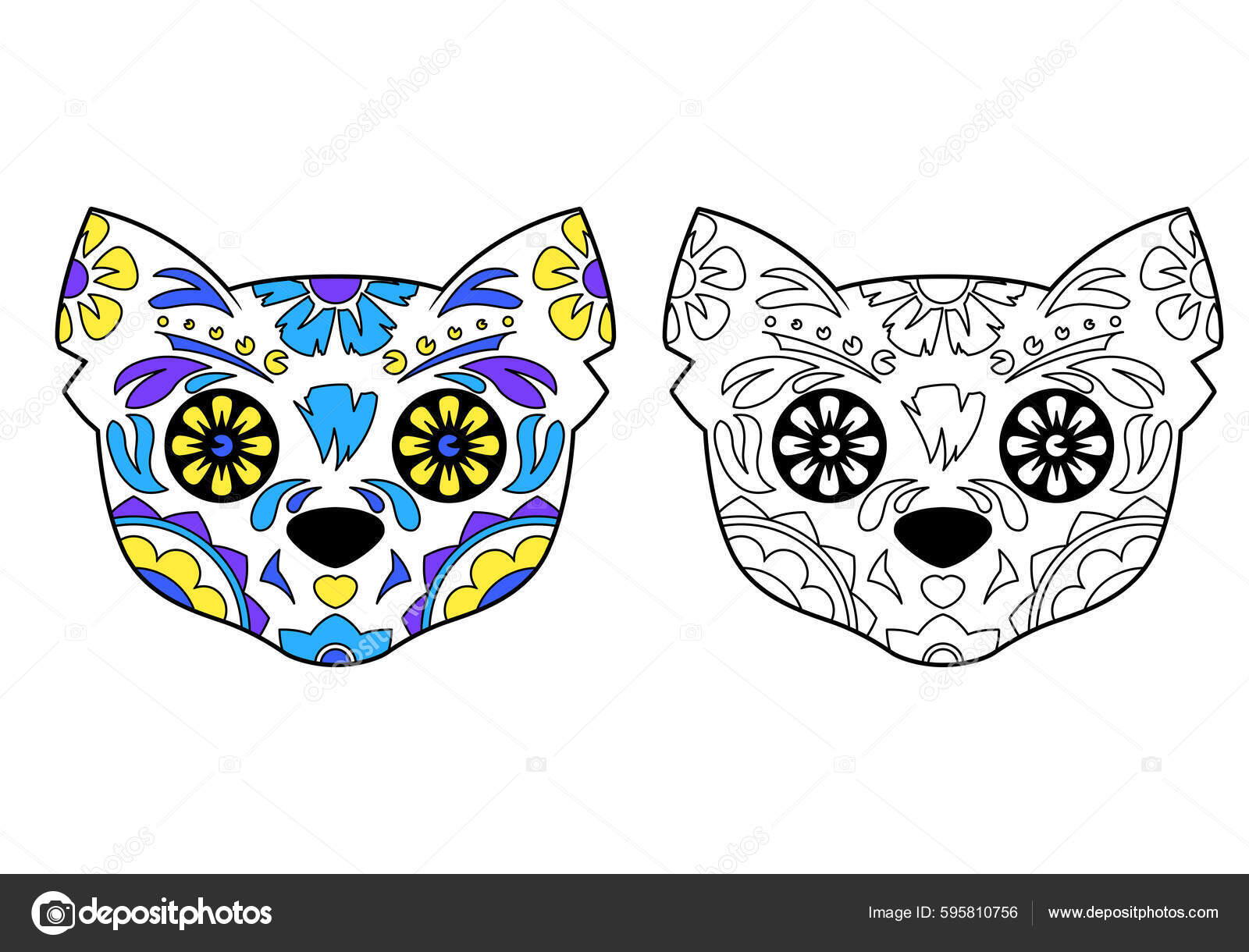 Cat sugar skull coloring example day dead coloring book design stock vector by gavaec
