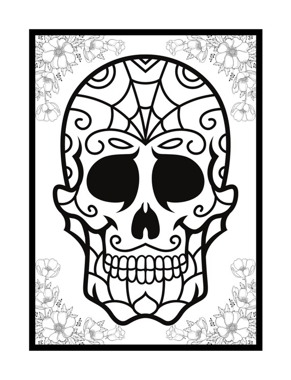 Dia de los muertos skull coloring page sugar skull coloring for adults mexican skull color page pod coloring page instant delivery instant download
