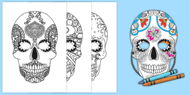 Day of the dead skull mask template day of the dead art