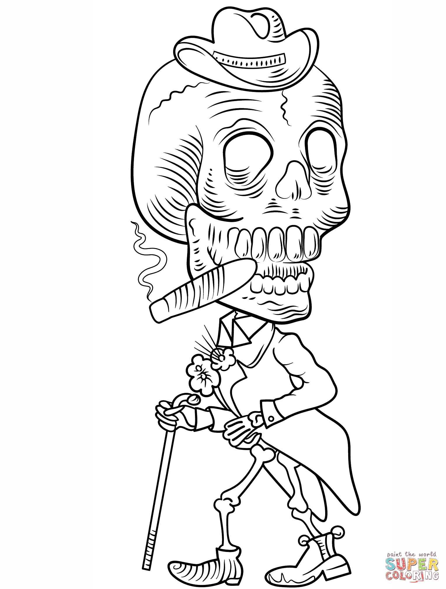 Day of the dead skeleton coloring page free printable coloring pages