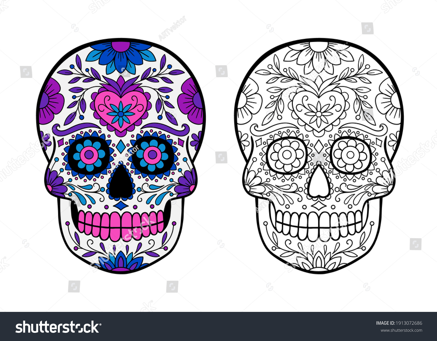 Hakuun sugar skull coloring book page coloring liittyvã vektorikuva rojaltivapaa