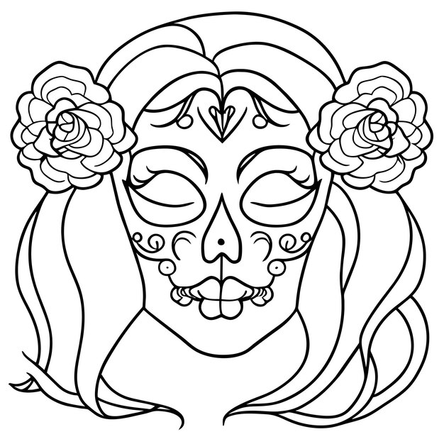 Premium vector day of the dead girl sugar skull hand drawn cartoon sticker icon concept isolated illustration