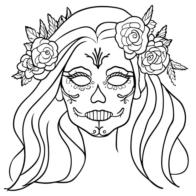 Premium vector day of the dead girl sugar skull hand drawn cartoon sticker icon concept isolated illustration