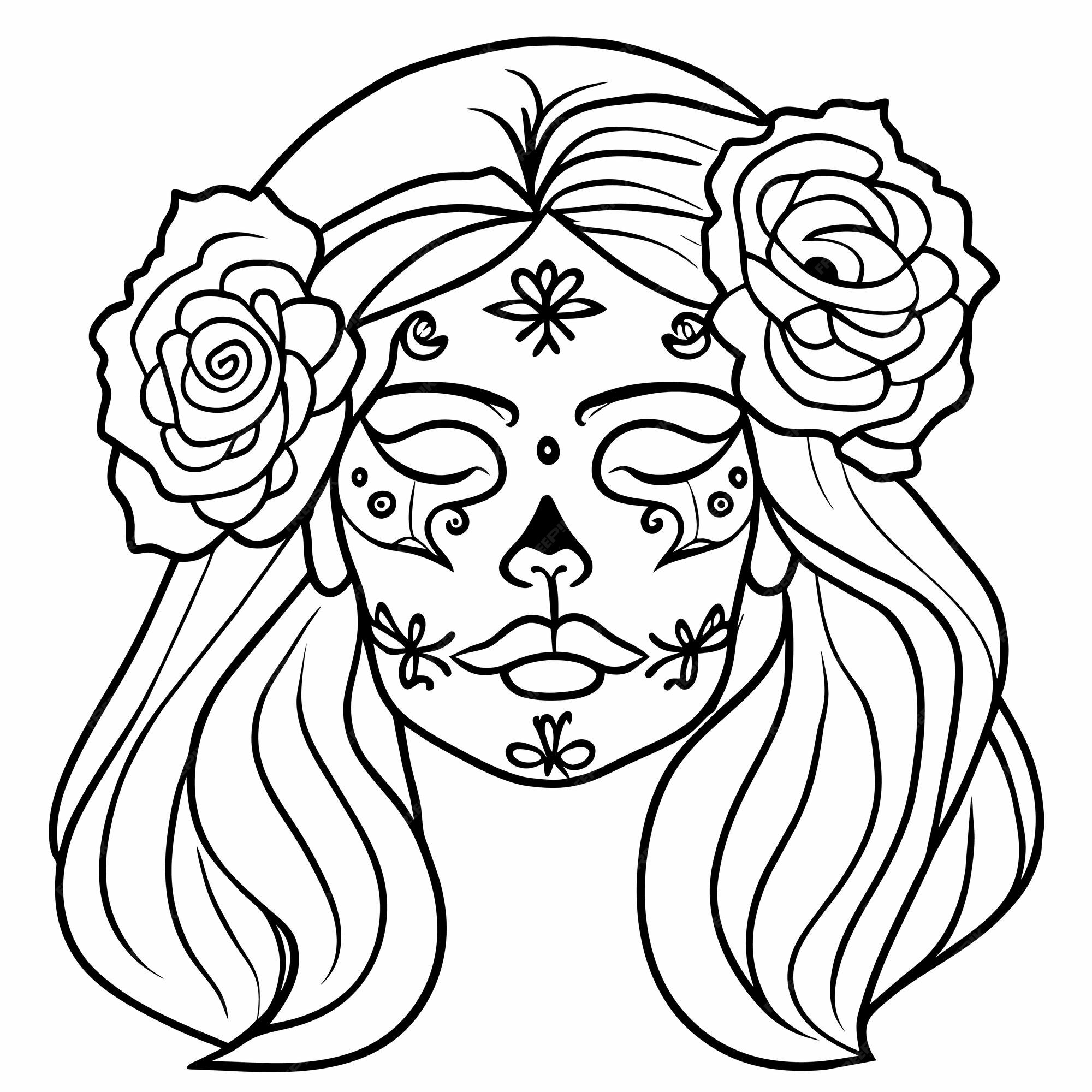Premium vector day of the dead girl sugar skull hand drawn cartoon sticker icon concept isolated illustration