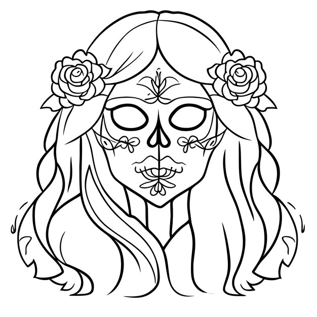 Premium vector day of the dead girl sugar skull hand drawn cartoon sticker icon concept isolated illustration