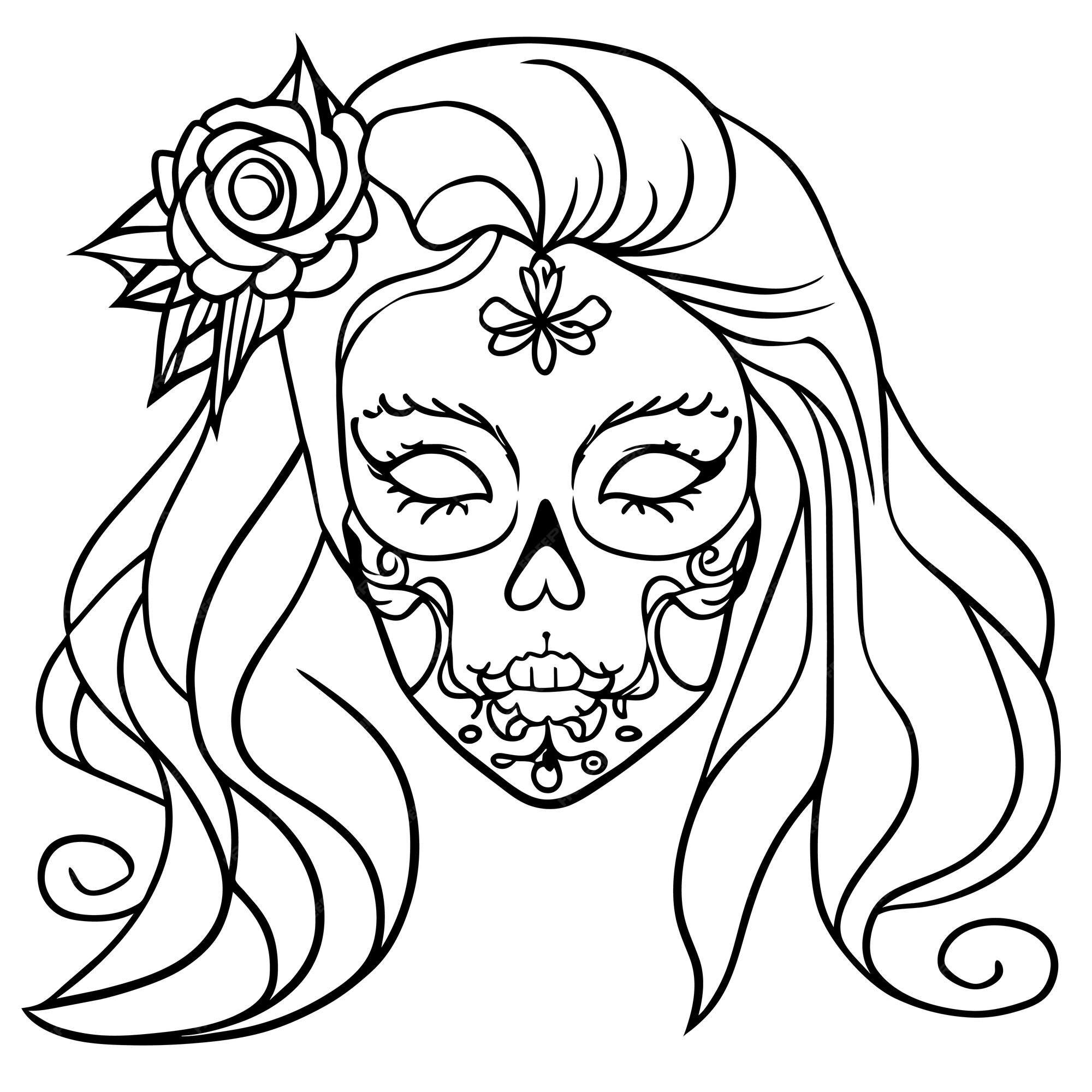 Premium vector day of the dead girl sugar skull hand drawn cartoon sticker icon concept isolated illustration