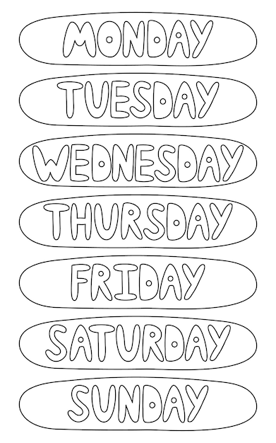 Premium vector handwritten days of week sunday monday tuesday wednesday thursday friday saturday inscription in groovy retro style