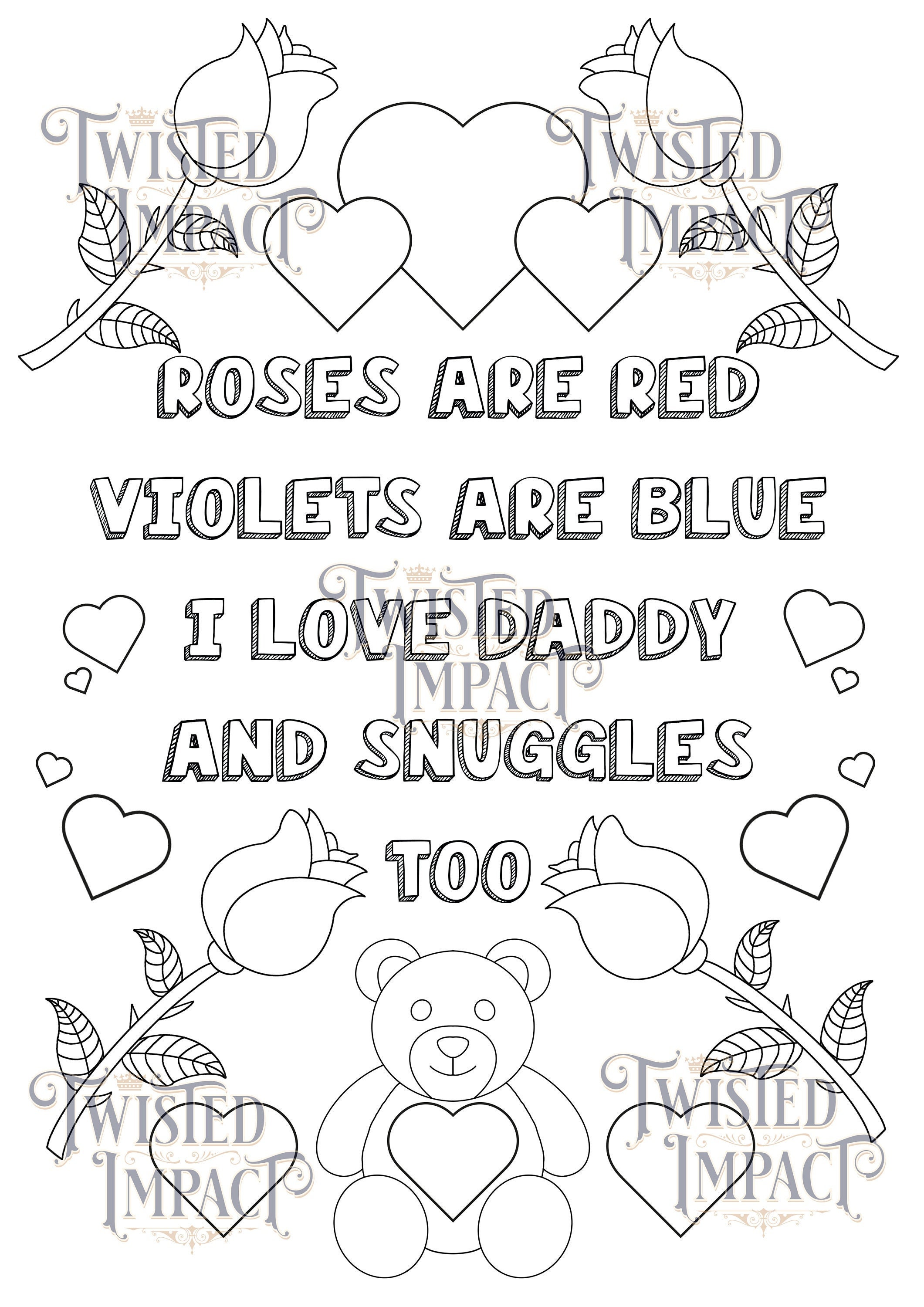 Ddlg digital colouring page roses snuggles coloring page cute printable colour page for little adult coloring bdsm digital download