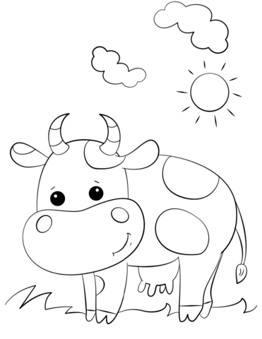 Cute cartoon cow coloring page free printable coloring pages