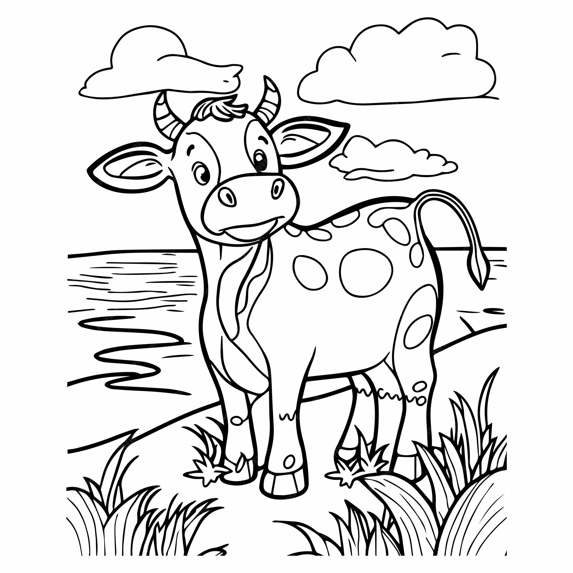 Premium vector cute cow for coloring book or coloring page for kids vector clipart