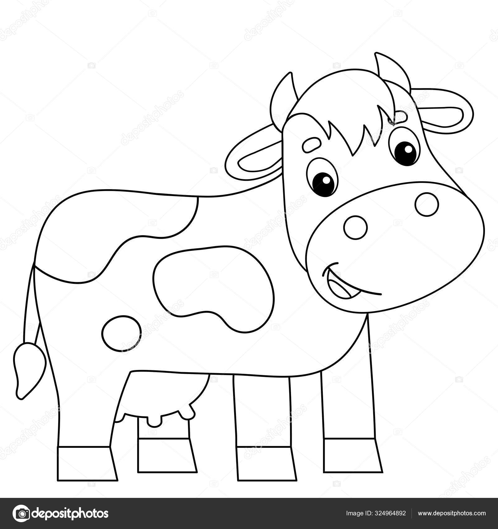 Pãgina para colorear esquema de la vaca de dibujos animados animales de granja libro para colorear para niãos vector de stock por oleon