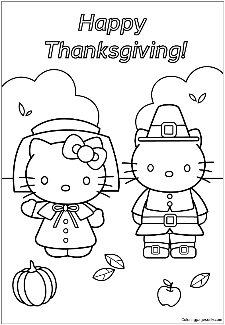 Hello kitty and dear daniel thanksgiving coloring page