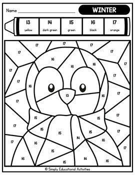 Winter math activity color by number