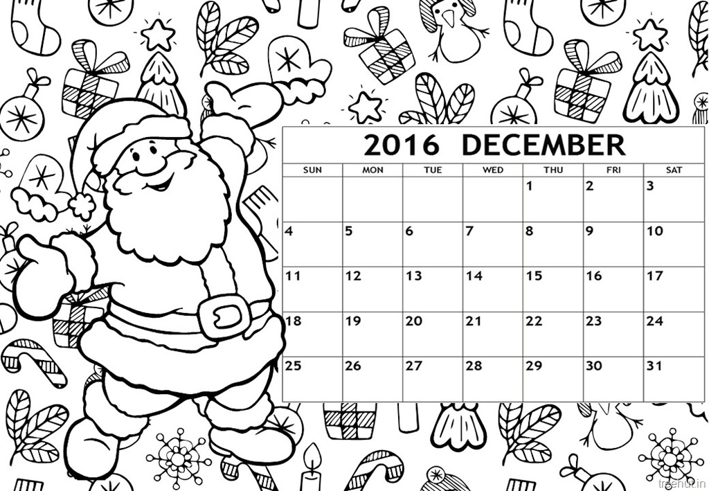 December calendar colorg page free prtable