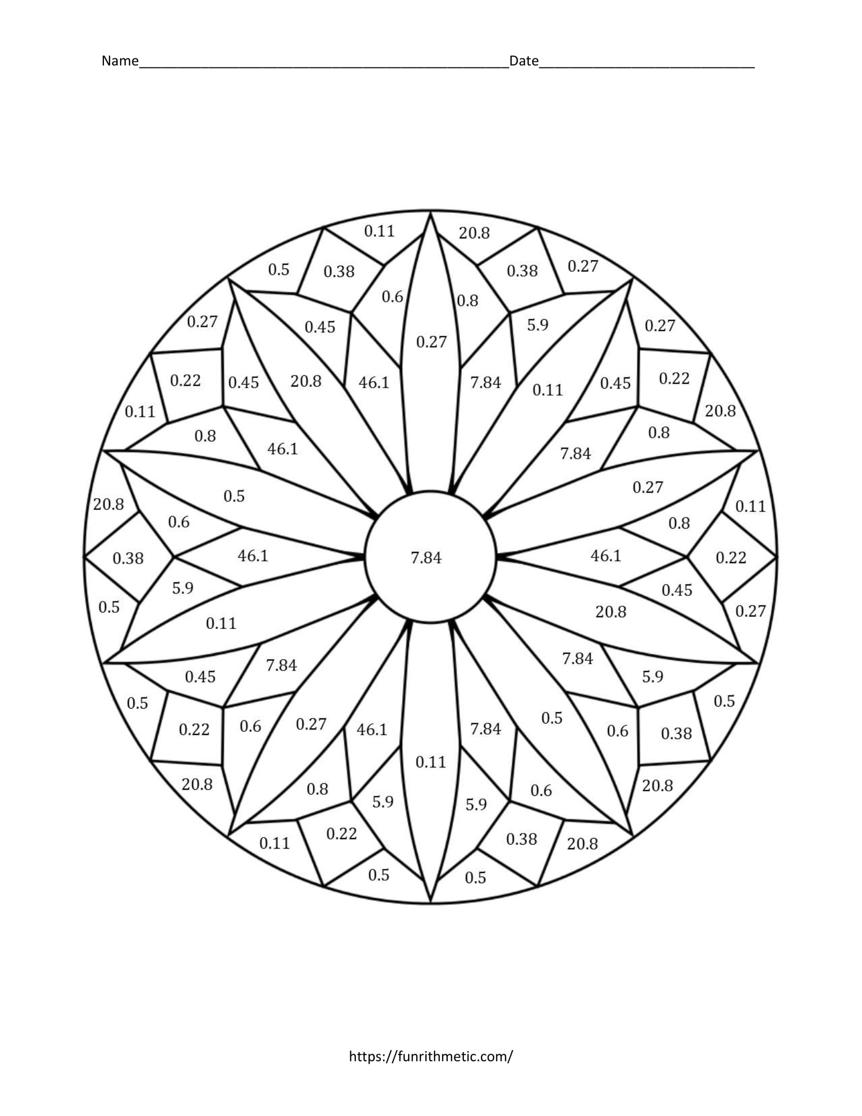 Dividing decimals color by number