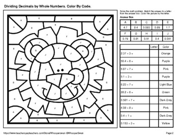 Dividing decimals by whole numbers