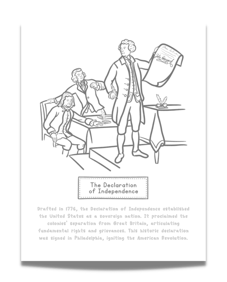 Coloring through history declaration of independence coloring page copywork
