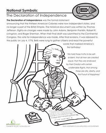 National symbols the declaration of independence worksheet education declaration of independence national symbols social studies worksheets