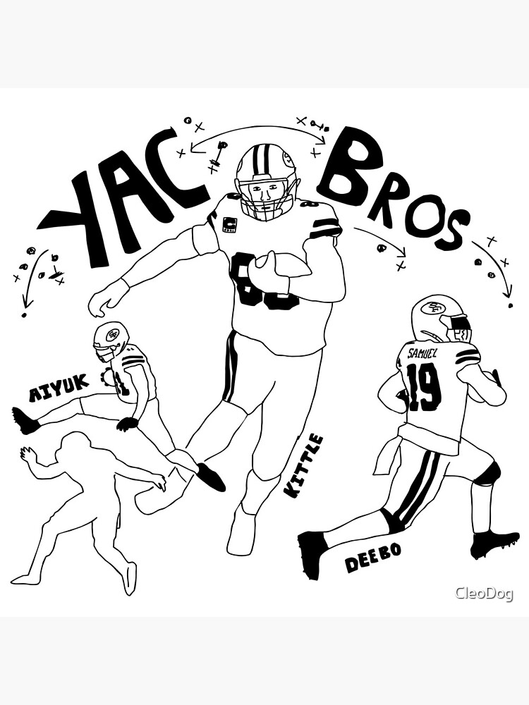 Yac bros kittle deebo aiyuk san francisco yards after catch bros minimalist design framed art print for sale by cleodog