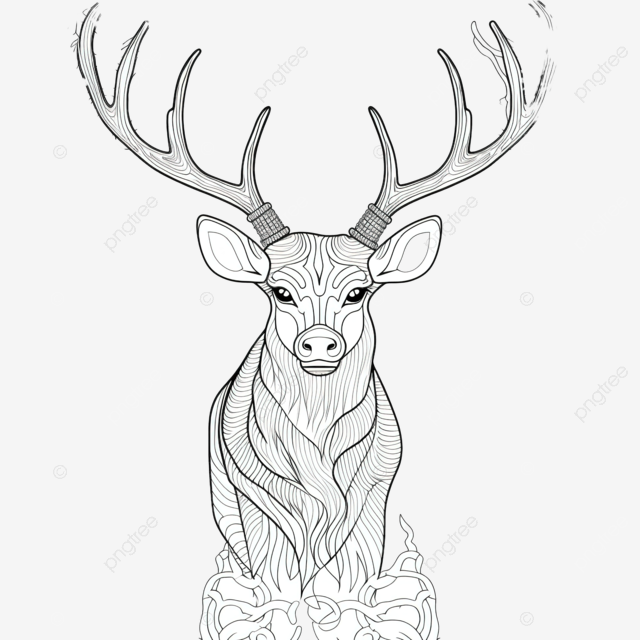 Deer line drawing with long horns growing around it coloring book idea deer cute deer cartoon deer png transparent image and clipart for free download