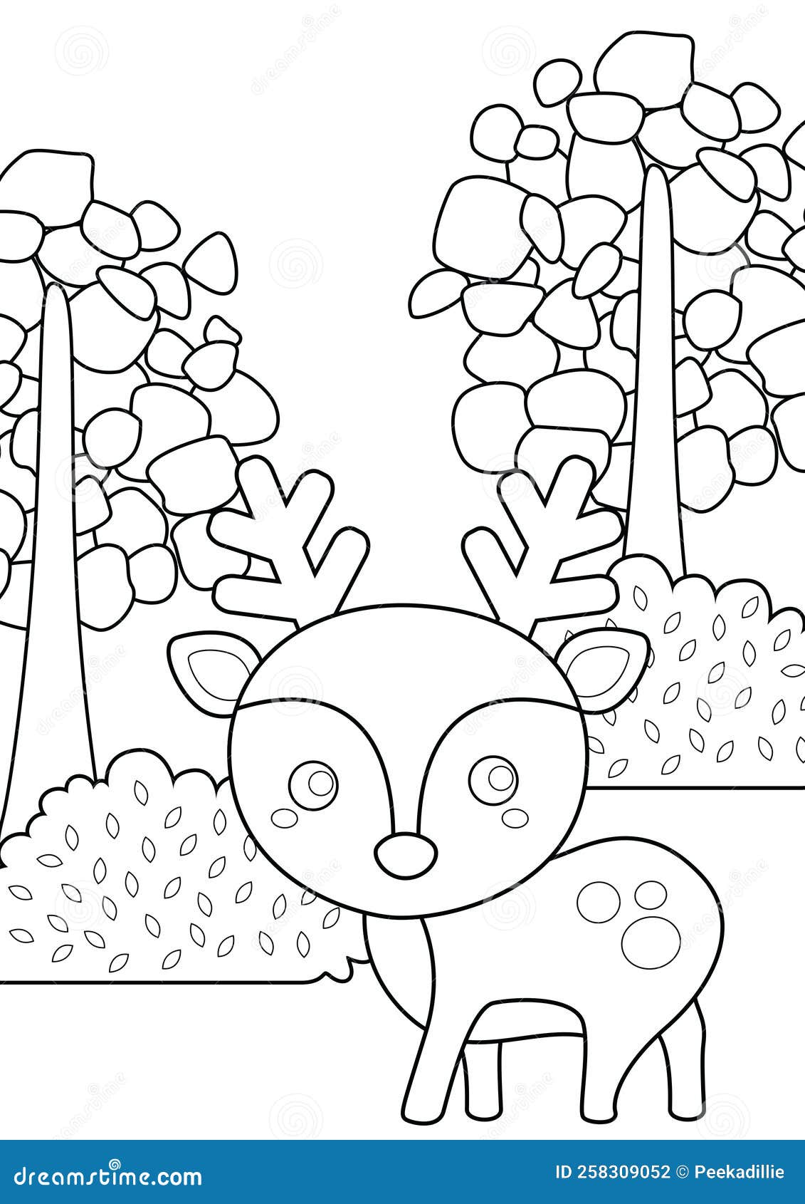 Cute wild deer woodland animals coloring pages a for kids and adult stock illustration