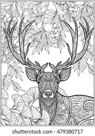 Coloring page deer forest coloring book stock vector royalty free