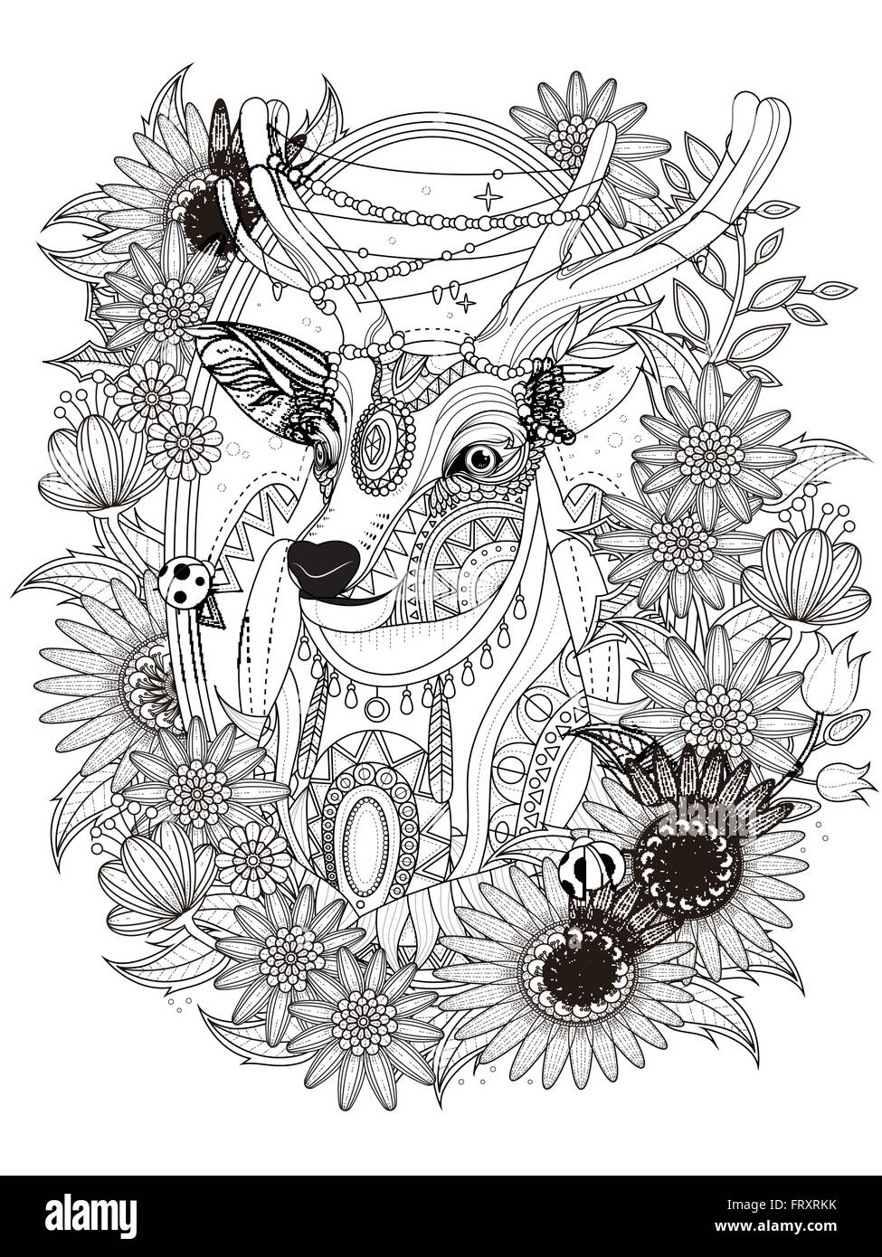 Gorgeous deer with floral wreath