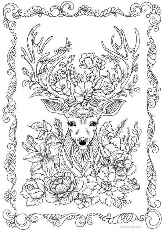 Fantasy deer printable adult coloring page from favoreads
