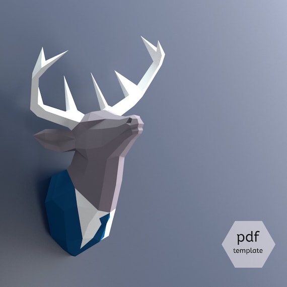 Papercraft deer head make your own trophy paper trophy pdf papercraft stag head deer head wall mount paper animal head deer in suit