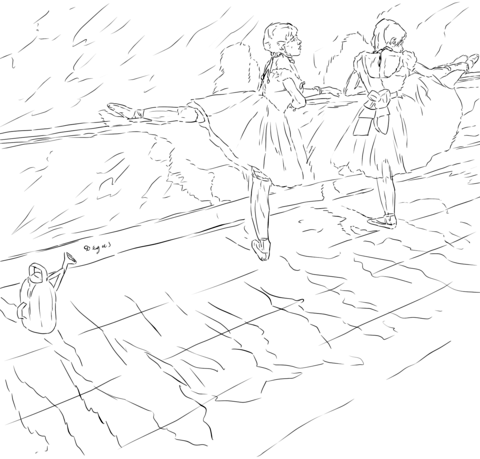 Dancers practicing at the barre by edgar degas coloring page free printable coloring pages