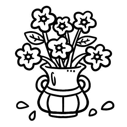 Flower vase isolated coloring page for kids