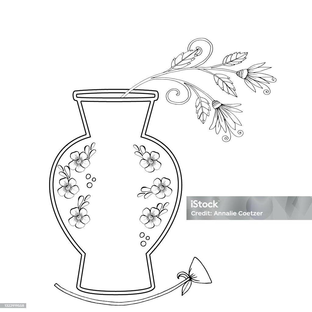 Adult coloring pages mosaic flower vase with flowers illustration stock illustration