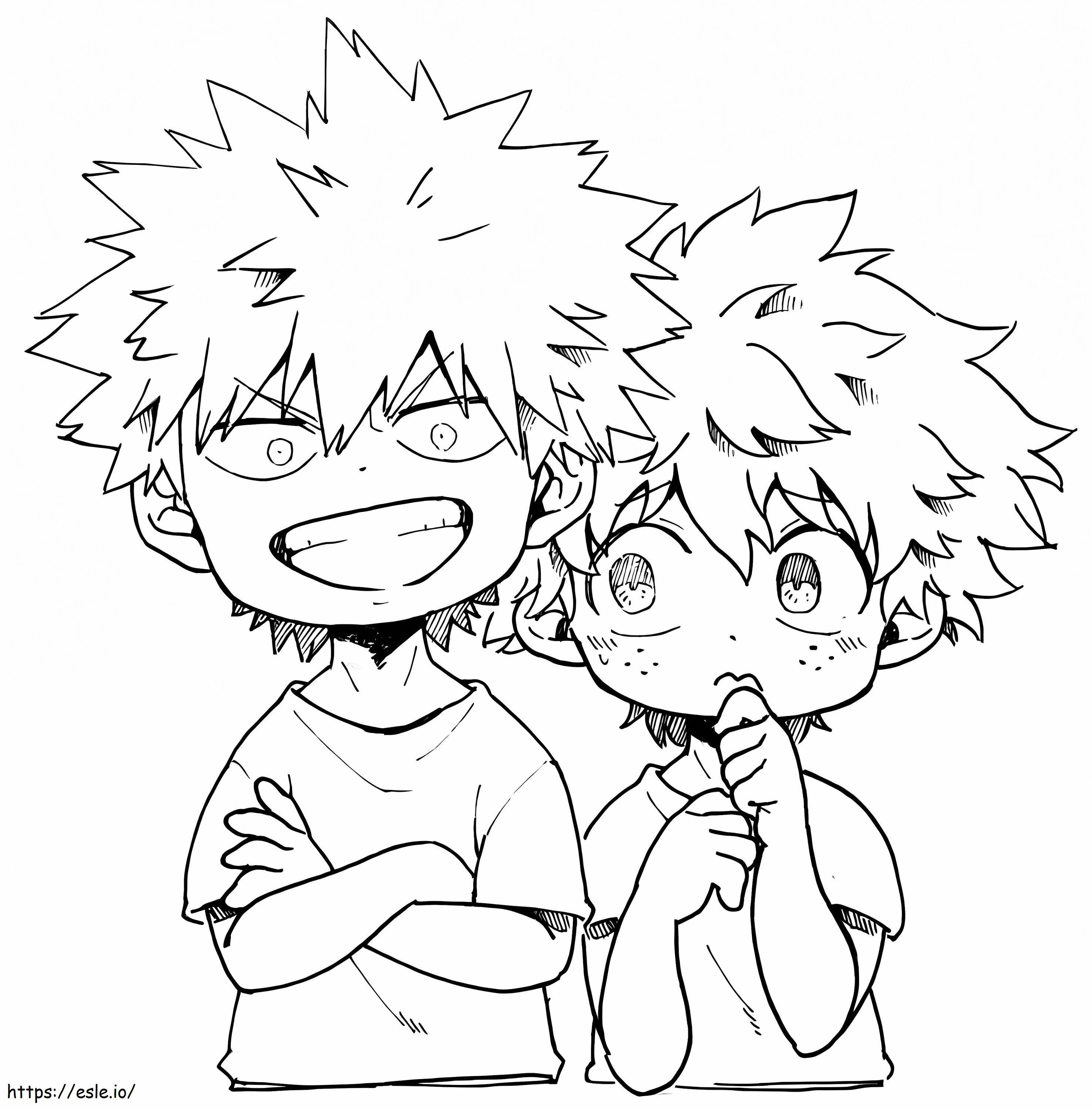 Chibi deku y bakugo coloring page