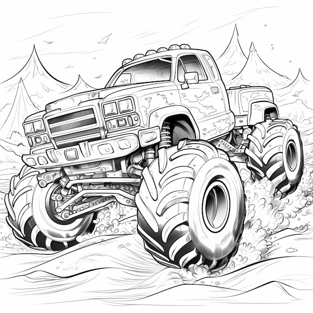 Premium ai image crashing chaos monster trucks in demolition derby coloring book
