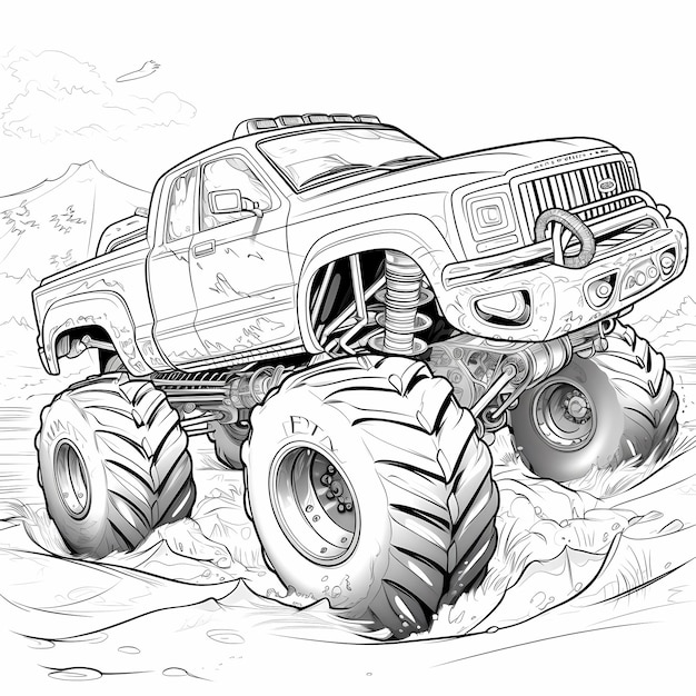 Premium ai image crashing chaos monster trucks in demolition derby coloring book