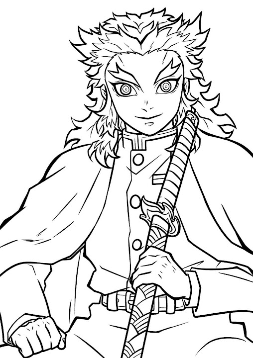 Kyojuro rengoku coloring pages printable for free download