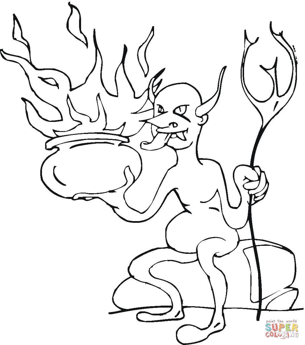 Demon with burning pot coloring page free printable coloring pages