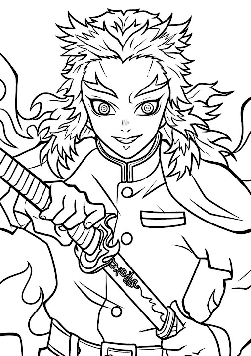 Kyojuro rengoku pillar of the flame coloring page printable
