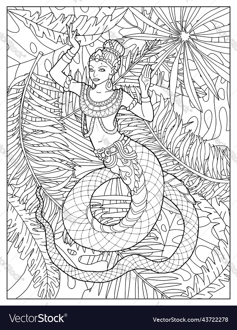 Coloring page with thai demon creature royalty free vector