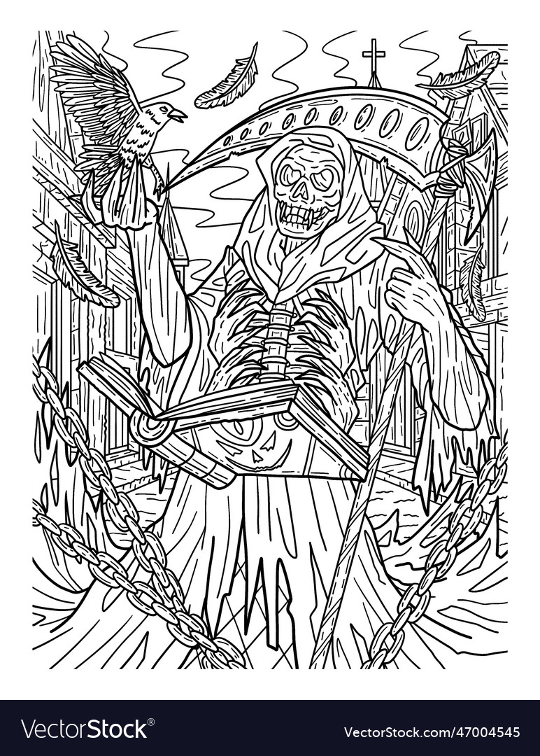Halloween grim reaper coloring page for adults vector image