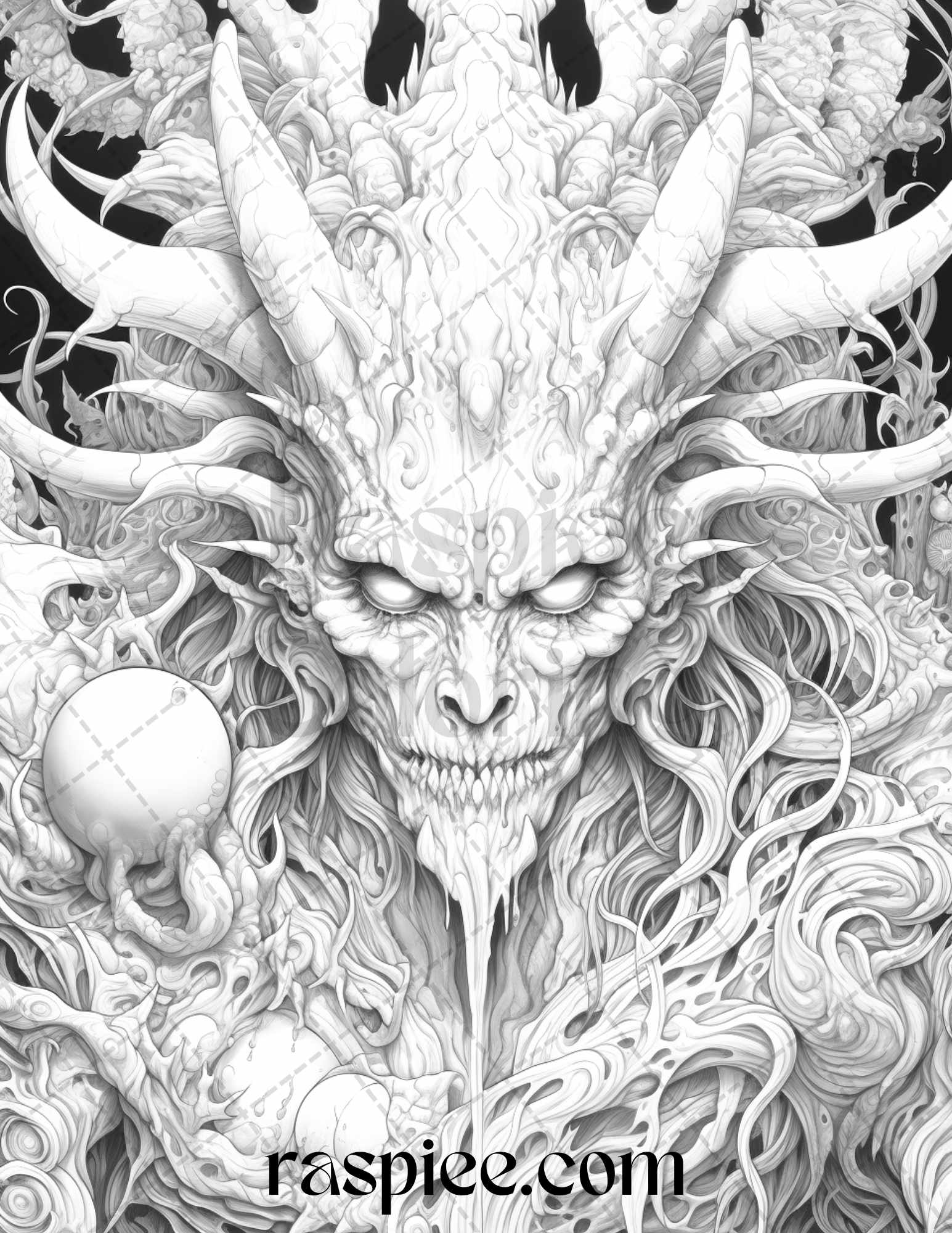 Fantasy demons grayscale coloring pages for adults printable pdf f â coloring