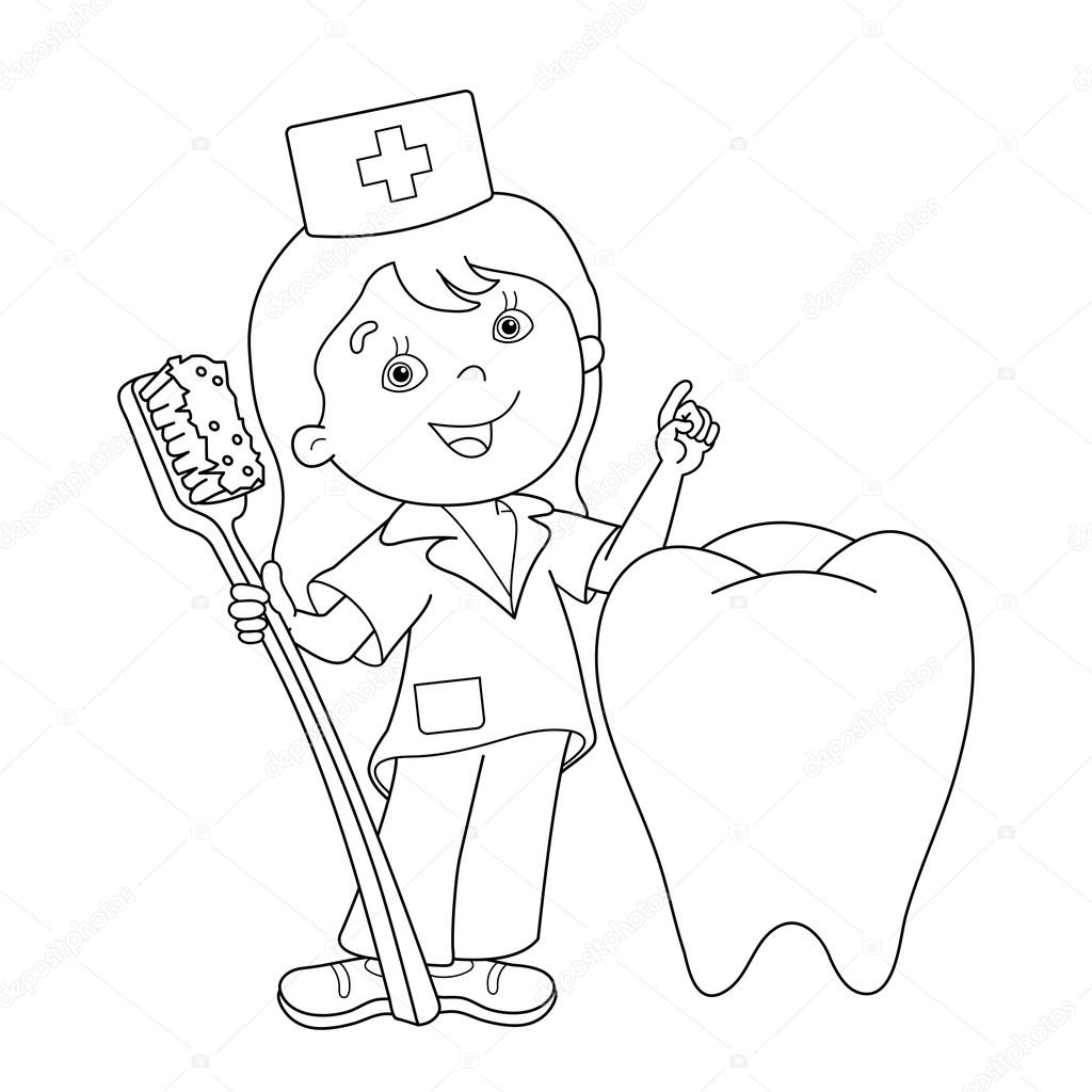 Coloring page outline of cartoon doctor with a toothbrush stock vector by oleon
