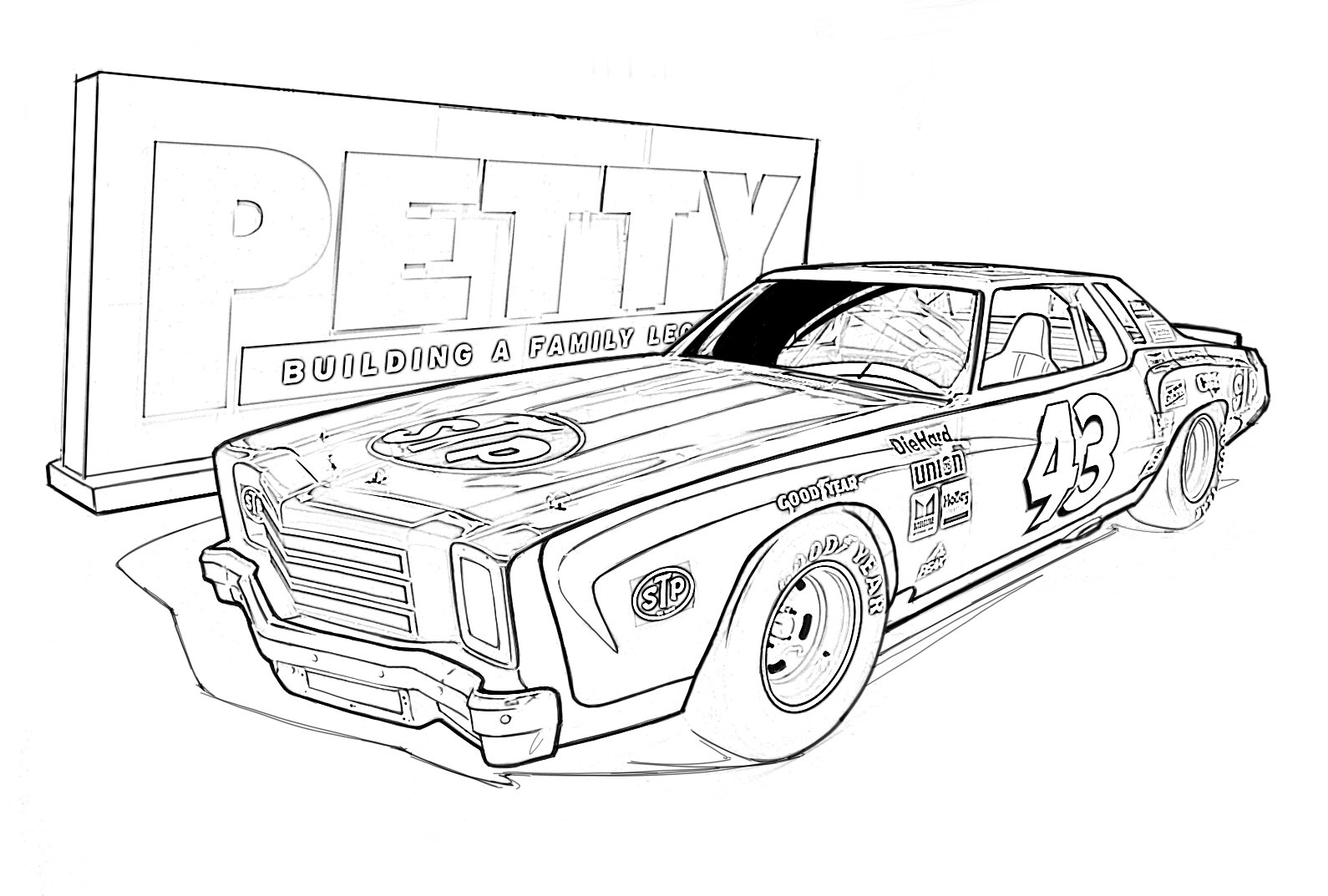 Legacy motor club on x rpm coloring book page