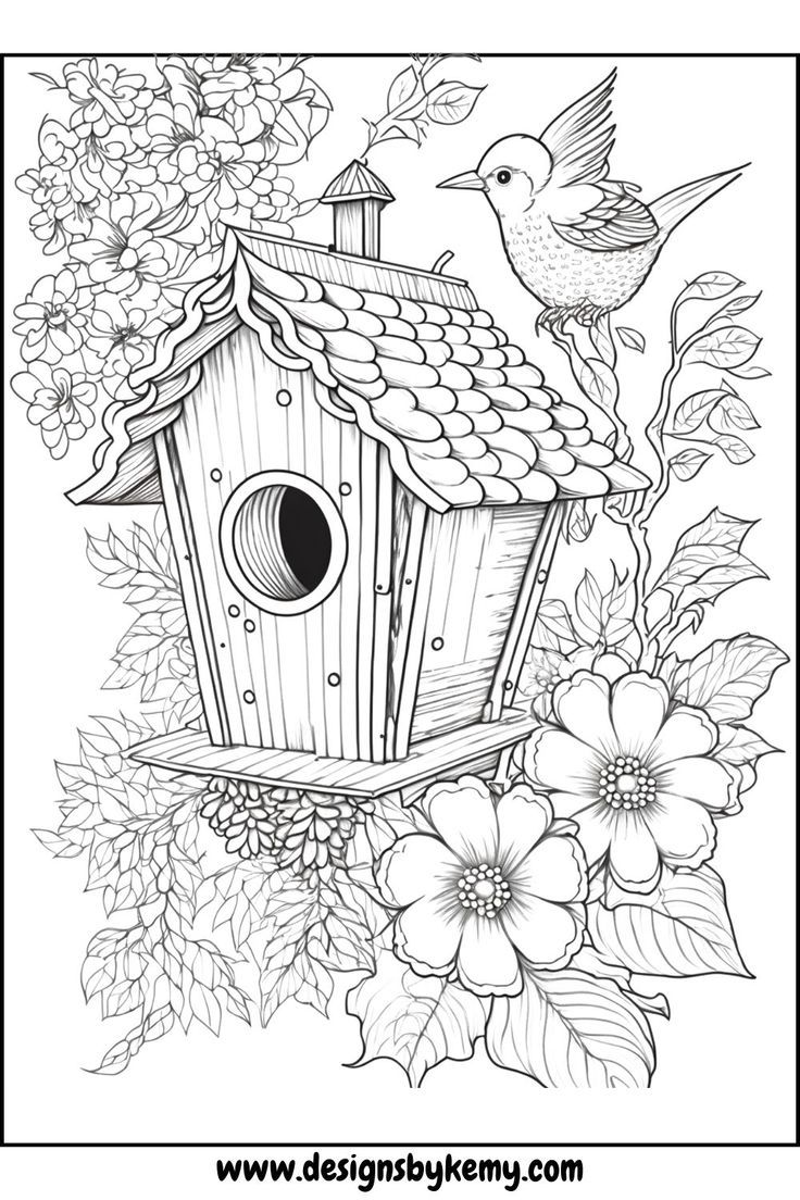 Beautiful birdhouses coloring pages