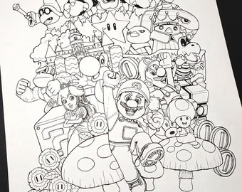 Super mario bros movie coloring page doodle art
