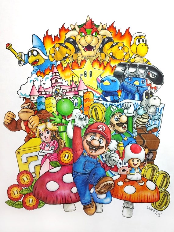 Super mario bros movie coloring page doodle art