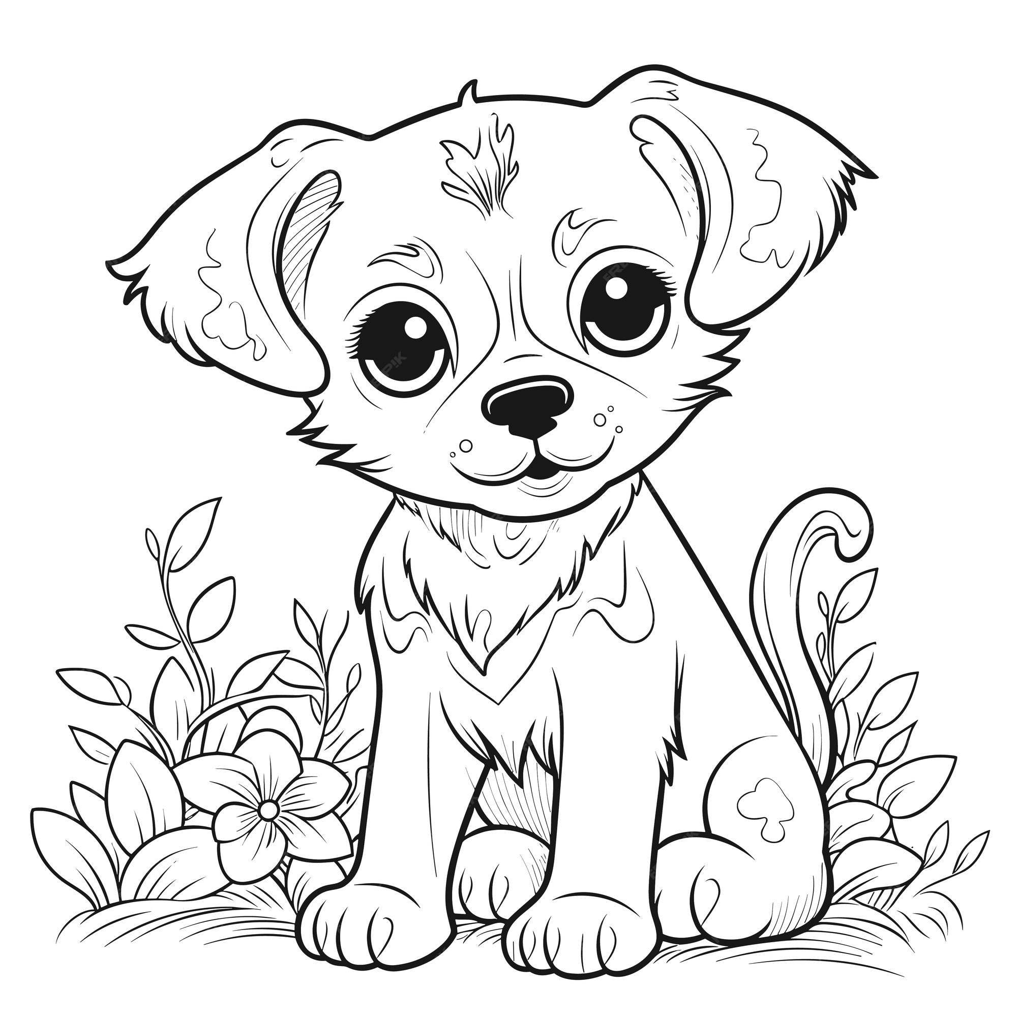 Desenho esquemãtico de pãgina para colorir de cachorro limpo e simples vetor premium