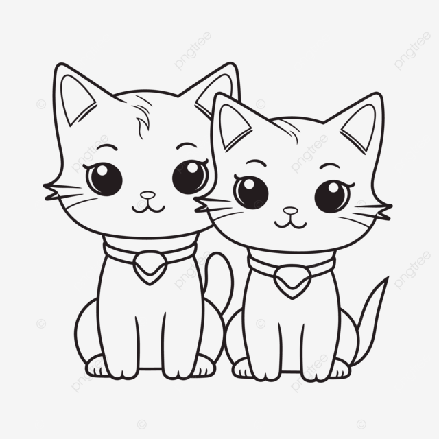 Desenho de dois gatos fofos pãginas para colorir esboão vetor png desenho de gato desenho de asa desenho de anel imagem png e vetor para download gratuito